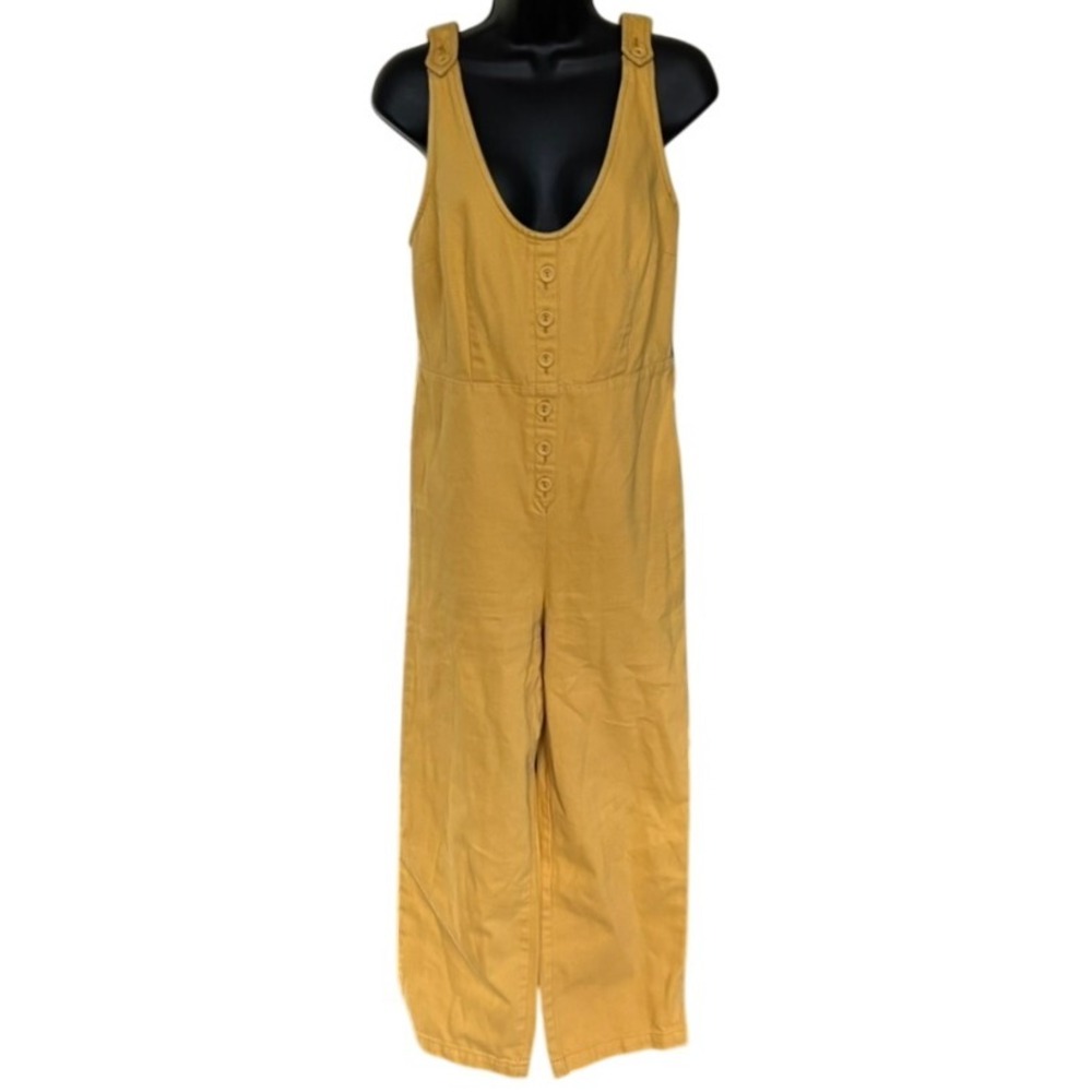 Urban Outfitters 100% Cotton Denim Jumpsuit Sz S Yellow Boho Hipster Folk Goblin